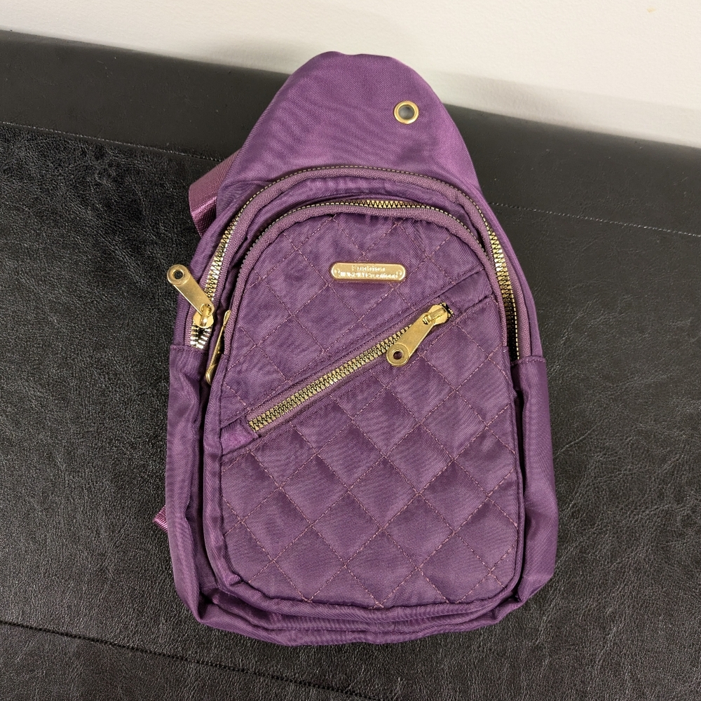 Purple And Gold Quilted Crossbody Bag
